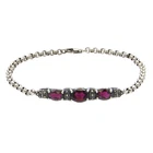 Sterling Silver 3 Stone Red Garnet and Marcasite 7" Bracelet