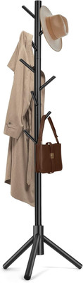 Solid Wooden Coat Rack Freestanding, New Zealand Pine Coat Tree with 8 Hooks & 3