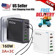 160W 3 Type-C 3 USB 6 Ports Fast Charge Cellphone Charger QC 3.0 Super Charging