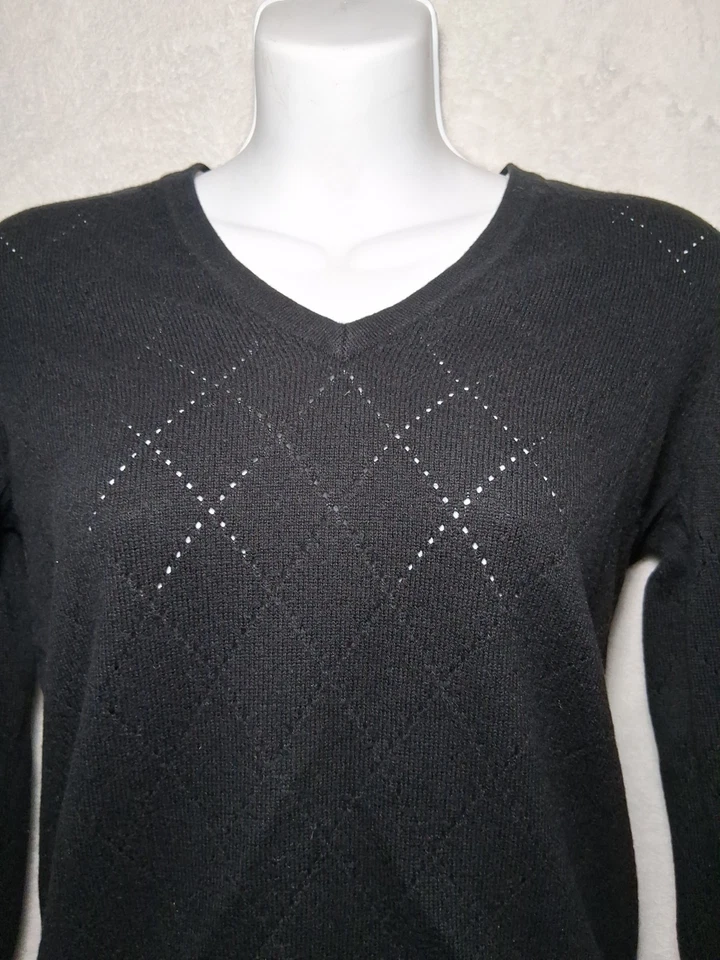 Suéter Isaac Mizrahi X Target Mezcla Algodón Cachemira Pequeño Negro Geométrico Cuello en V Foto 2 de 4