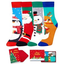 Christmas Socks for Kids - Unisex Penguin Santa Snowmen Deer 4 Pack 4-6 Years