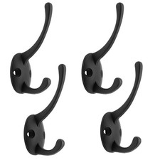 Pack of 4 Black Coat Robe Hooks Wall Door Hat Clothes Double Hanger