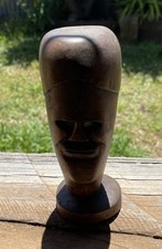 Vintage Tiki Tote Tribal Hawaii Hawaiian Vintage Wooden Statue Figure Shell Eyes