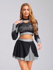 Women Dancewear Carnival Uniform Cheerleading Set Shiny Outfits Halloween Adult