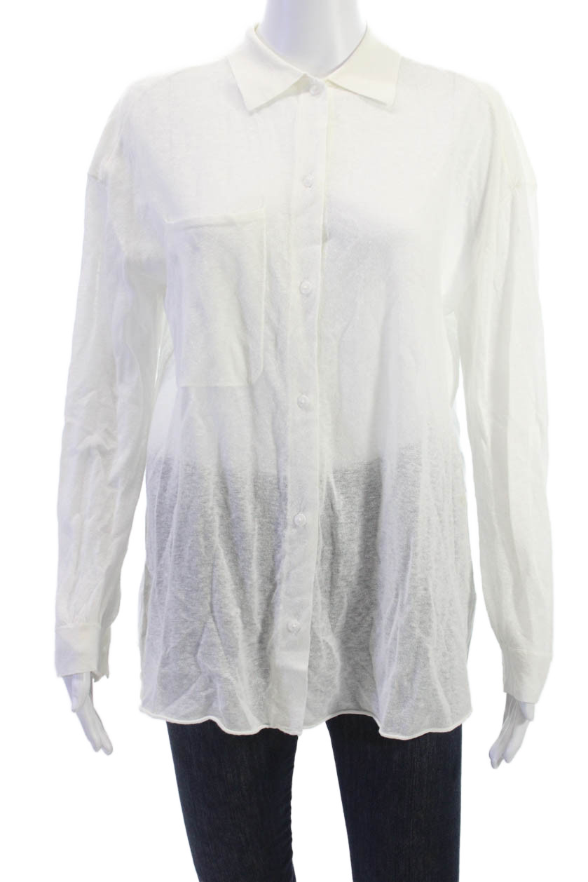 SWTR Womens Basic Collared Button-Up Top White Lo… - image 1