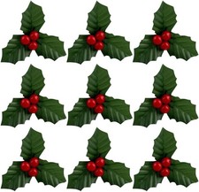 20 Pcs Red Green Christmas Holly Berries Faux Berry Flowers Leaves Picks Xmas