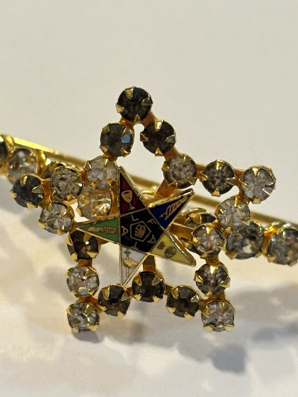 Vintage Order of the Eastern Star OES Rhinestone Bar Brooch Gold Tone Pin