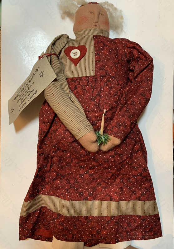 Sharon Andrews prim folk art cloth rag doll Poetry Angel 17"