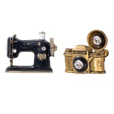2Pcs Decorative Camera and Vinyl Record Brooch Durable Zinc Alloy Pins