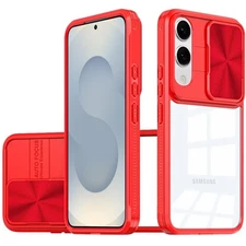 For Samsung S25 Edge Case Sliding Lens Cover Rugged Clear Back + Tempered Glass