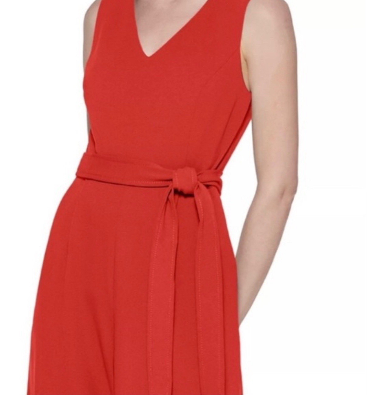 NEW! Calvin Klein Women's 8 Sleeveless Belted Commuter Jumpsuit Orange MSRP $139 thumbnail 4