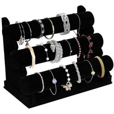 Velvet Bracelet Holder 3 Tier Jewelry Display Stand Black T Bar Organize
