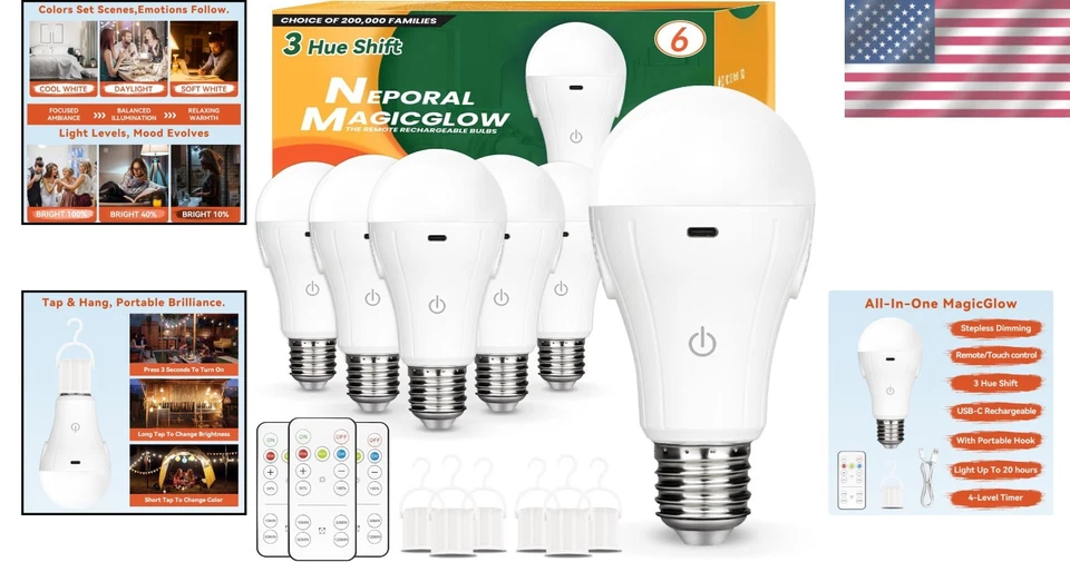 Rechargeable Light Bulbs with Remote - 3 Colors + Dimmable - Image 2 of 4