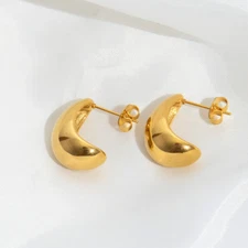 Luxury 18K Gold Earrings Tear Drop Hoop Bold Stud, Minimalist Cute & Trendy