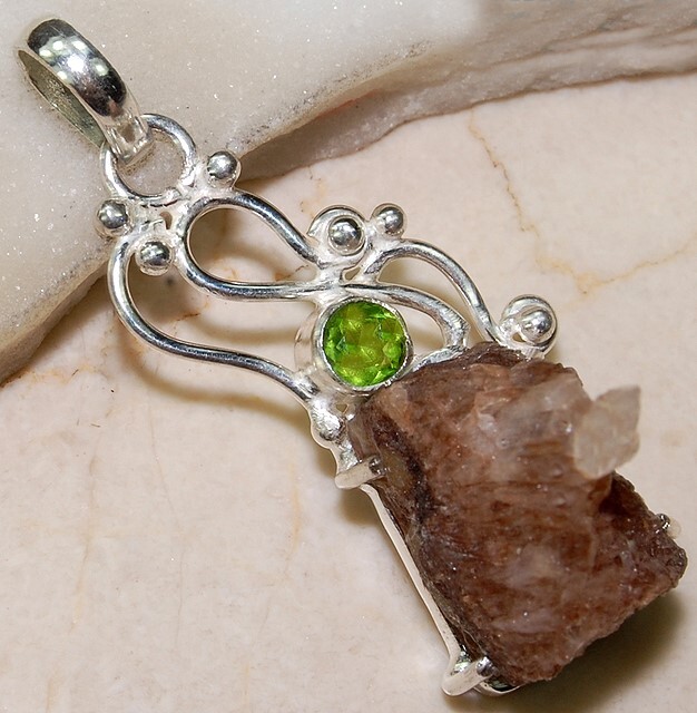 Natural Rough Citrine & Peridot 925 Solid Sterling Silver Pendant @B7-3