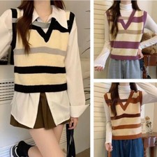 Maglione Senza Maniche A Righe Per Donne Studenti Top Maglieria Preppy