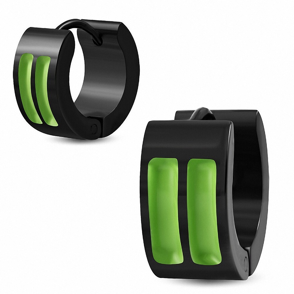 7mm light black stainless steel huggie hoop earrings with dual ball accents  