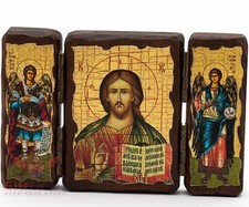 Wooden Icon Triptych of Jesus Christ  Pantocrator Складень Вседержитель 5.5"x4"