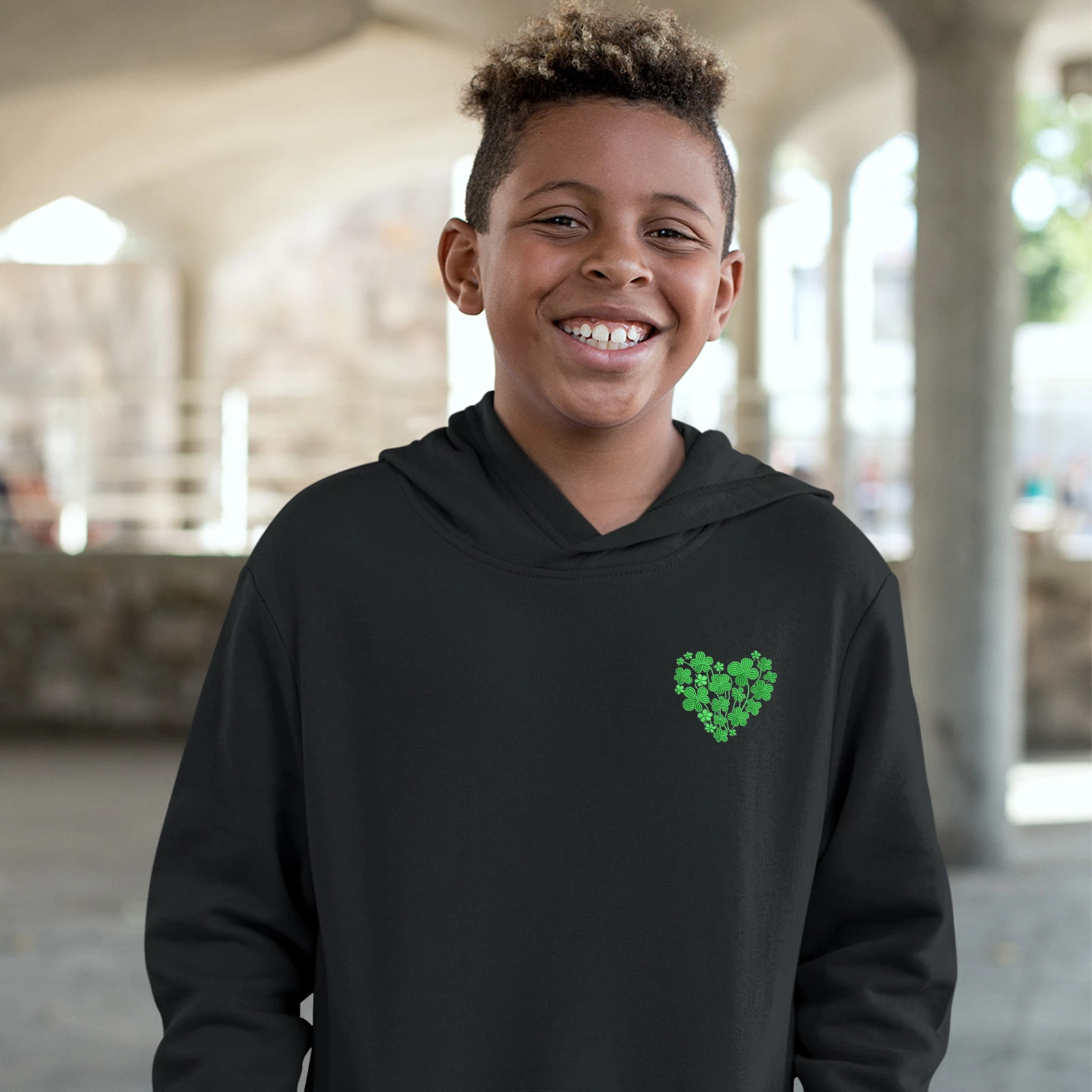 VETEMENTS BAMBINI Felpa con Cappuccio Ricamata Cuore Trifoglio per Bambini Giorno di San Patrizio Ragazzi e Gi...