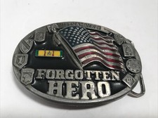 Vintage C J 1987 Vietnam Vet "Forgotten Hero" Enamel Belt Buckle CJ1468 USA