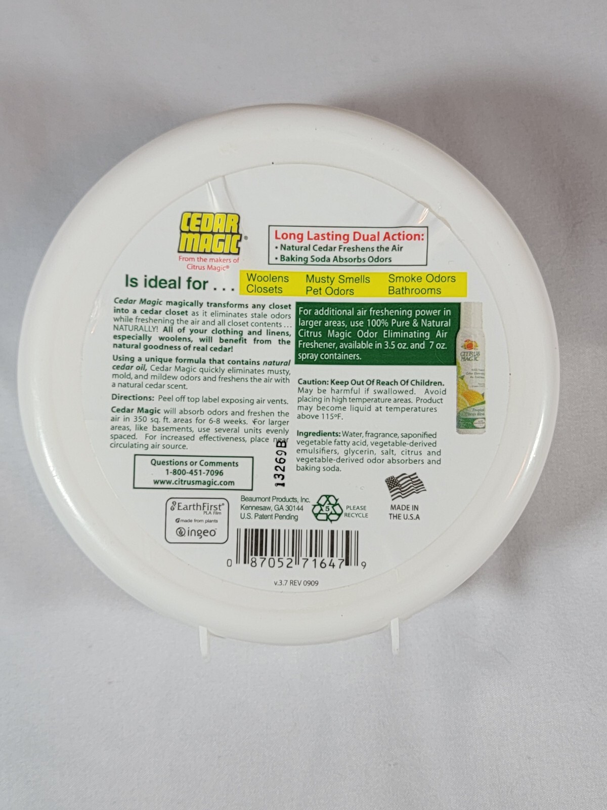 Citrus Magic Cedar Absorb Odor Solid Air Freshener 8 Ounce 6 per Case