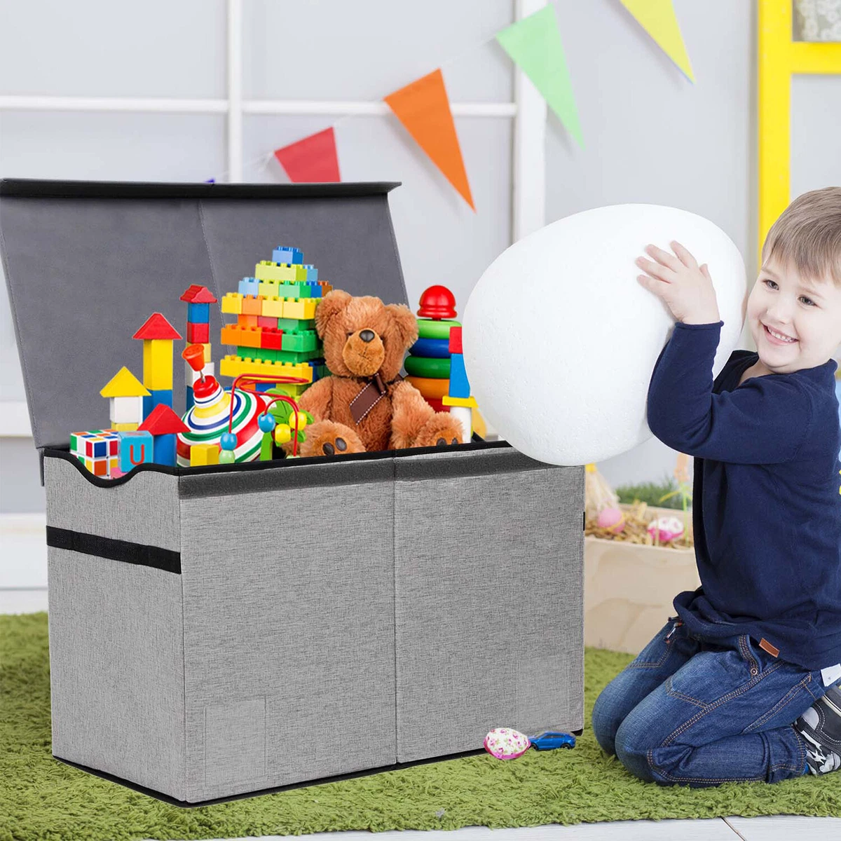 Kids Toy Box Chest Storage Flip Top Lid Collapsible Home Clothes