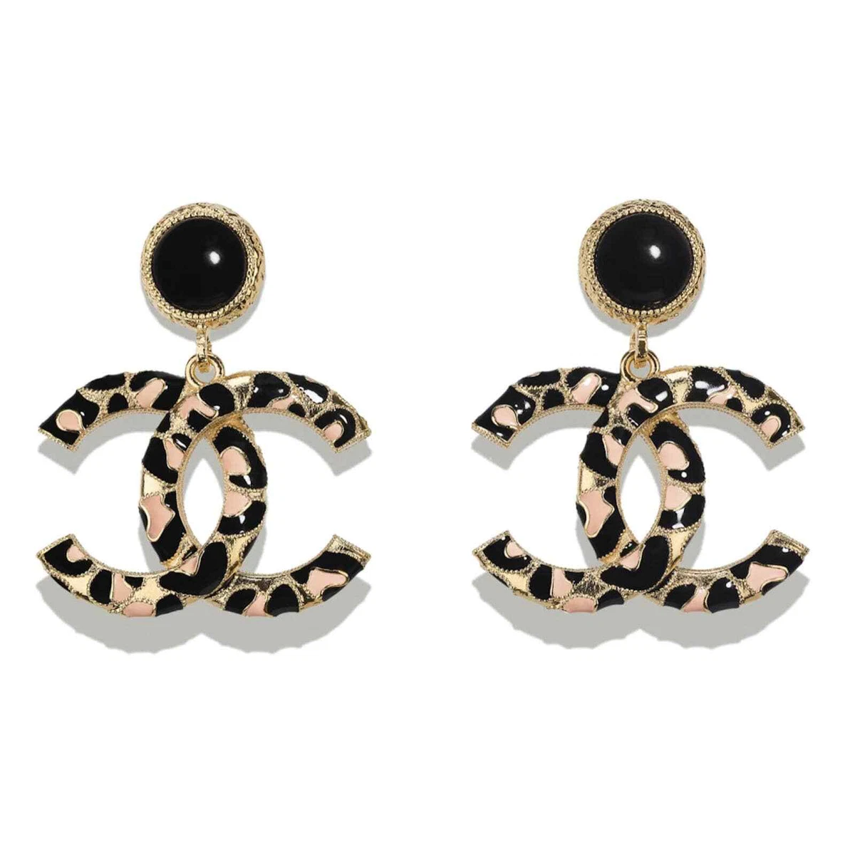 Chanel 22P Black Gold Beige Pearl CC XL Logo Large Dangle Drop Statement  Earring