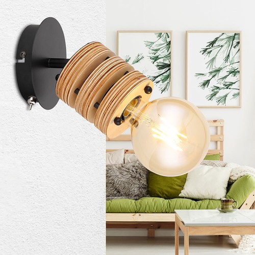 Lampada Luce da Parete di Legno Spot Sala Pranzo MDF Braun E27 Orientabile - Foto 4 di 6