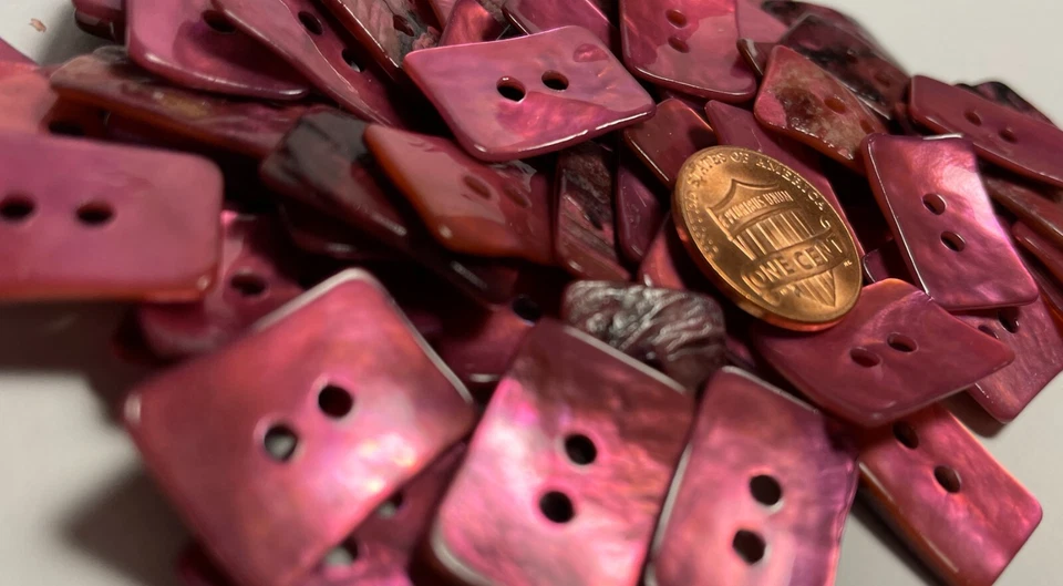 8 PCS ONLY! Dark Pink Dyed Abalone Shell Rectangle Buttons 20mm 13/16" 13548 - Image 2 of 4