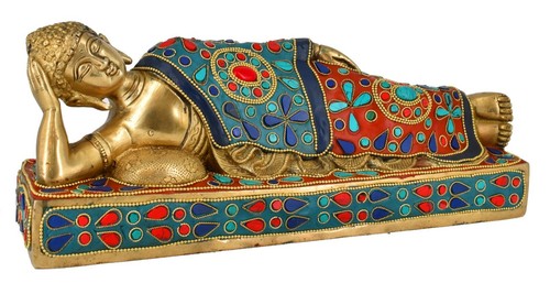 Weißwal 1 FUSS große liegende Buddha-Statue | Buddhismus Messing ruhende Wohn... - Bild 2 von 4
