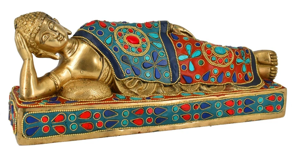 Estátua de Buda Reclinável Baleia Branca 1 Pés Grande | Budismo Bronze Descanso Decoração para Casa - Imagem 2 de 4