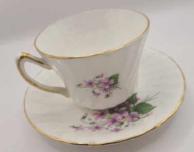 Vintage Purple Floral Royal Kendall Tea Cup and Saucer Fine Bone China England