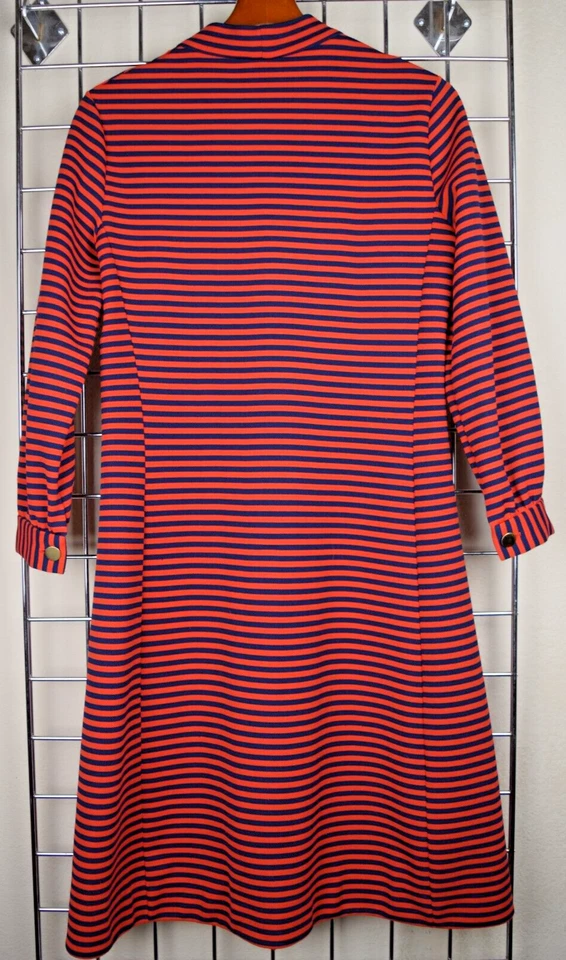 Vestido Lacoste De Colección Chemise Lacoste Talla 14 M/L Años 70 Naranja Vibrante Azul Marino Rayas LS Foto 3 de 4