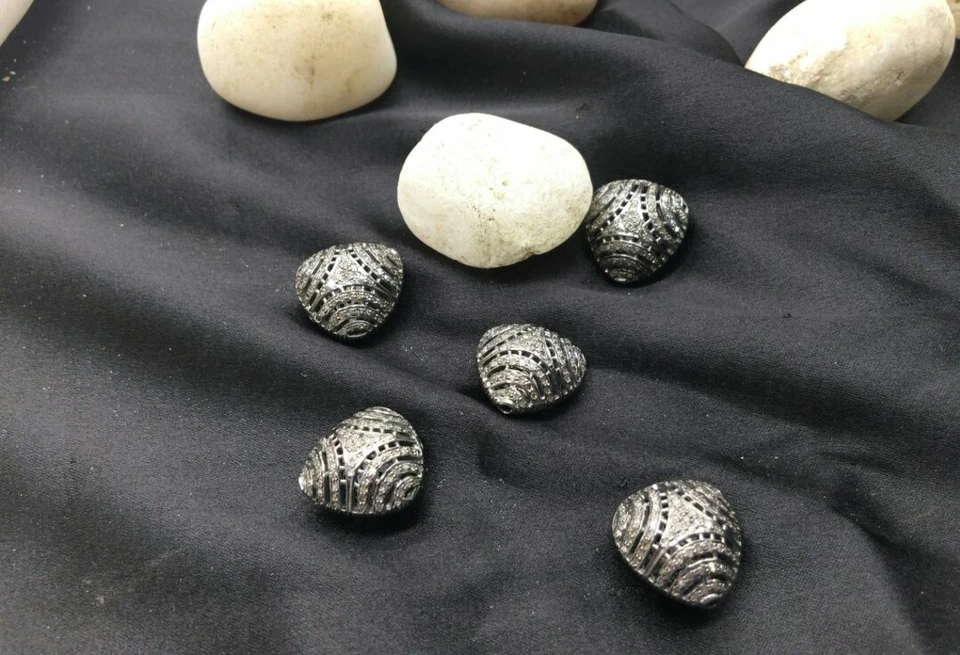 Pave Diamond Triangle Beads 925 Silver Diamond Necklace Beads Findings. - Image 2 of 4