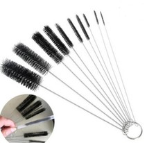 10 Straw Cleaning Brushes Nylon Bristle Stainless Steel Wire Drink Pipe Cleaner