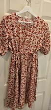 Floral Red Roses Dress With Pockets And Draw String.Hand Made