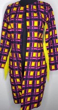 Funky Disco Womens Fitted 37" Long Jacket Bright Colors Yellow Fringe Size Small