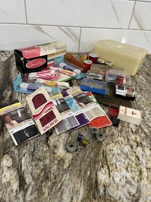 Vintage Lot of Sewing, Electric Snips, Thread, Needles, Pins, Elastic, Etc.