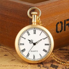 Luxury Golden Open Face Men Women Quartz Analog Pocket Watch Necklace Chain