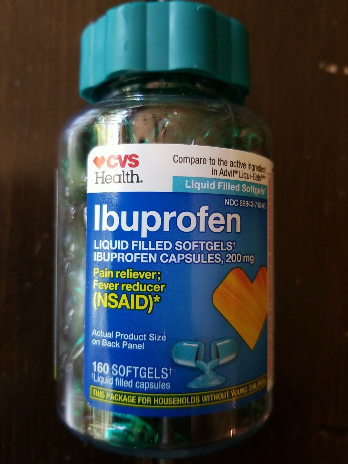 CVS Health Ibuprofen Liquid Filled Softgels 160 Ct 200mg NSAID/Fever