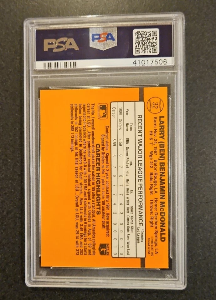 1990 Donruss *MISPRINT ERROR CARD * Ben McDonald Rated ROOKIE Card #32 - Image 2 of 3