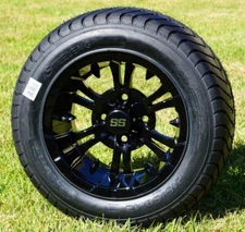 12" Vampire Gloss Black Wheel & 215/50-12" DOT Golf Cart Tire Combo- Set of 4