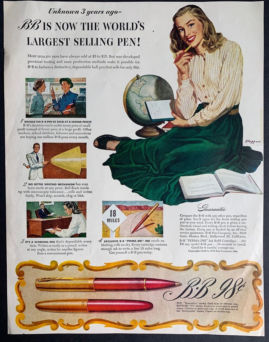 Vintage 1948 B.B. Pen Company Print Ad | eBay