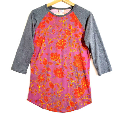 NWT Lularoe Randy Raglan T-Shirt Top SZ S 3/4 Sleeves Foliage Print Knit