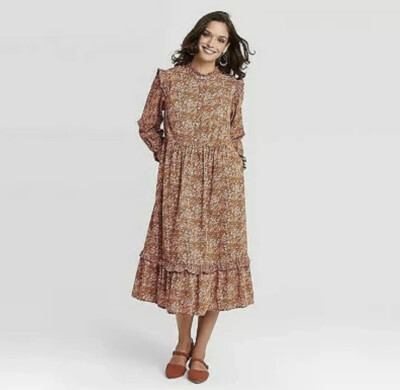 brown long sleeve flowy dress Petal and Pup Women's Neveah Long Sleeve Maxi Dress
