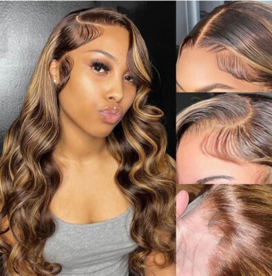 Honey Blonde Wig Highlight Ombre Blonde 13x6 HD Lace Front Wigs
