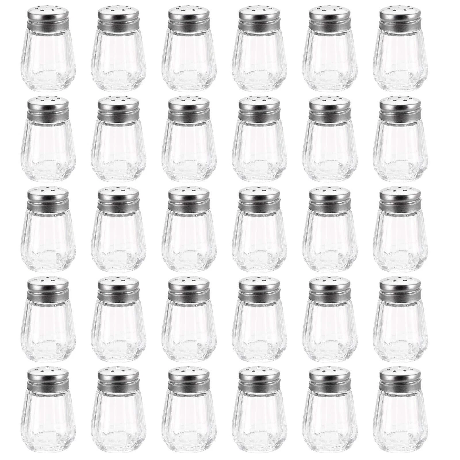 30 Pack Mini Salt and Pepper Shakers with Stainless Steel Lids for Kitchen