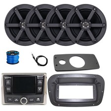 Infinity Marine Radio, ANT, 4x 6.5" 100W Black Speaker w/Wire,Adapter, Spa Bezel