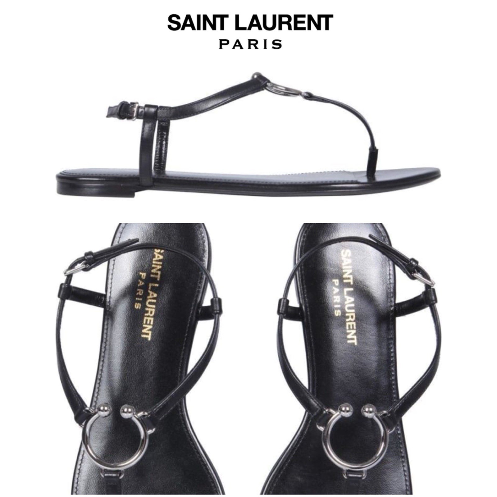 Sandali con anello in pelle nera nuovi senza scatola autentici SAINT LAURENT TAGLIA 9 