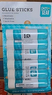 12 Glue Sticks from Pen +Gear.  Each weighing 0.21oz.  New In Box.  Washable.